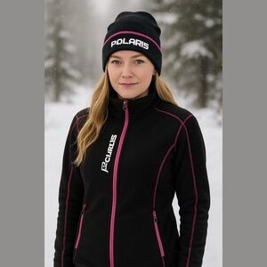 Polaris Women's Black and Pink fleece zip up small